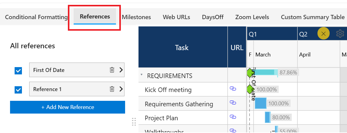 Image 2: Advance Editor-References Tab in the xViz Gantt Chart